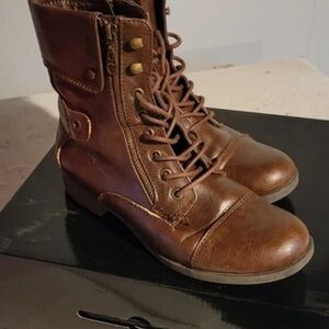 G by Guess Brown Lace-Up Combat Boots with Side Zip Detail
